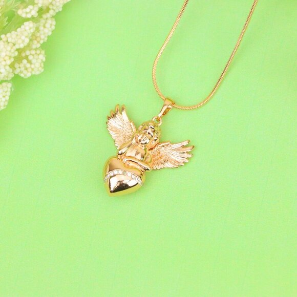 Rose Gold Angel Pendant with Heart and Wings – Elegant Spiritual Charm, XPPT1404 - Picture 13 of 13